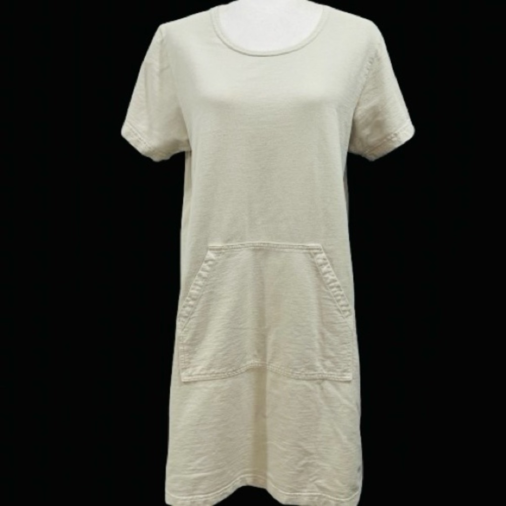 Hot Cotton Cream A-line Dress Kangaroo Pocket